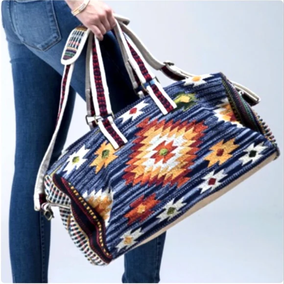 Ruggine Fine Cotton Handmade Woven Navajo Pattern Duffle Bag - Picture 1 of 10